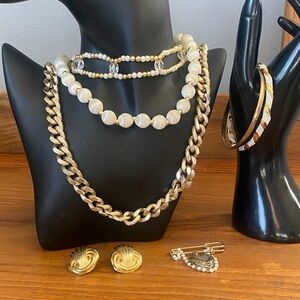Vintage Gold and White Jewelry Set, necklaces, bangles, earrings